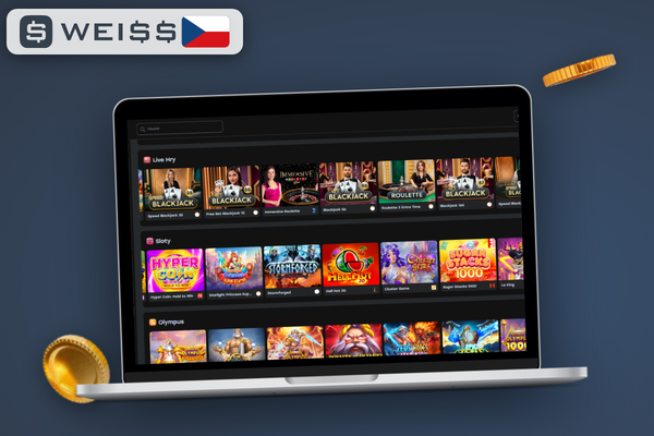Weiss Casino desktop verze v režimu celé obrazovky s lobby her a bočním menu účtu