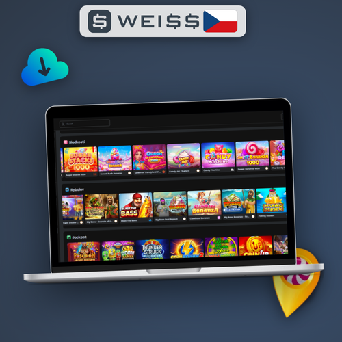 Weiss Casino na PC – desktopový klient otevřený v lobby plném slotů na notebooku